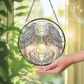 Angel Wings Glass Suncatcher: Memorial Window Decor, Sympathy Gift